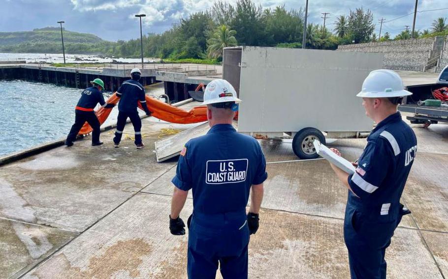 Members of the U.S. Coast Guard Forces Micronesia Sector Guam Incident Management Division, alongside personnel from the U.S. Coast Guard District 14 Planning and Disaster Response Advisory Team, conducted a series of operations in Rota, part of the Commonwealth of the Northern Marianas, on Feb. 8, 2023. The team conducted a Government Initiated Unannounced Exercise with Mobil Rota. (U.S. Coast Guard photo)