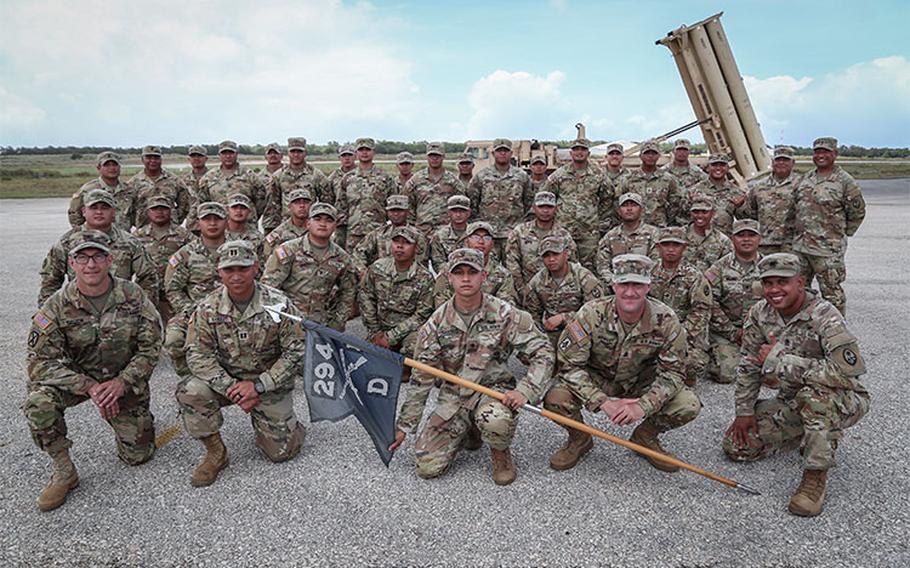 Photos by Guam National Guard: The Guam National Guard's Task Force Fanacho relinquishes the security mission for a Terminal High Altitude Area Defense site in Guam on April 7. TF Fanacho was replaced by TF Phalanx at a Transfer of Authority Ceremony today, after months of conducting a successful mission.