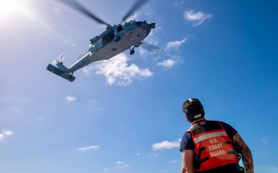 On March 6, 2024, the U.S. Coast Guard and U.S. Navy’s Helicopter Sea Combat Squadron 25 (HSC-25) effectively evacuated a U.S. Coast Guard member from the USCGC Polar Star (WAGB 10), 100 nautical miles south of Guam, in a joint effort. The incident began on March 5, when the Joint Rescue Sub-Center (JRSC) Guam received a communication from the Polar Star crew regarding a 43-year-old man aboard experiencing severe abdominal pain. Recognizing the need for urgent medical attention beyond the capabilities available on ship, watchstanders directed the cutter to reroute closer to Guam and initiate a medical evacuation.