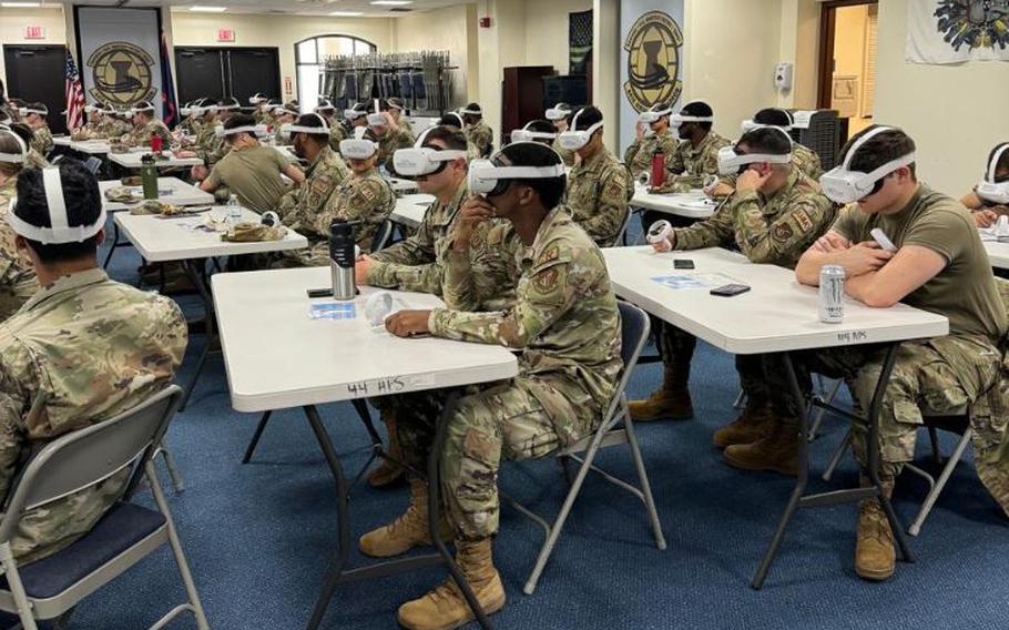 U.S. Air Force members get immersed back in time with Guam World War II Virtual Reality Experience presented by Pacific Historic Parks during the First Term Enlisted Course at Andersen Air Force Base, Guam, 2024. 