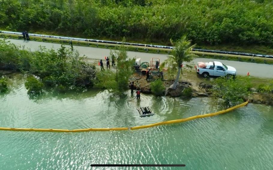 U.S. Coast Guard Forces Micronesia/Sector Guam personnel execute a Government-Initiated Unannounced Exercise (GIUE) at the Harbor of Refuge on Guam testing Supreme Petroleum, a key player in Guam’s petroleum industry, and their contracted responder OSROCO.