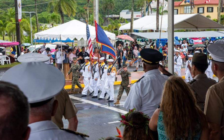 Members of the U.S. Naval Sea Cadet Corps make their way to the grandstand during Guam’s 78th Liberation Day parade in Hagåtña, July 21.