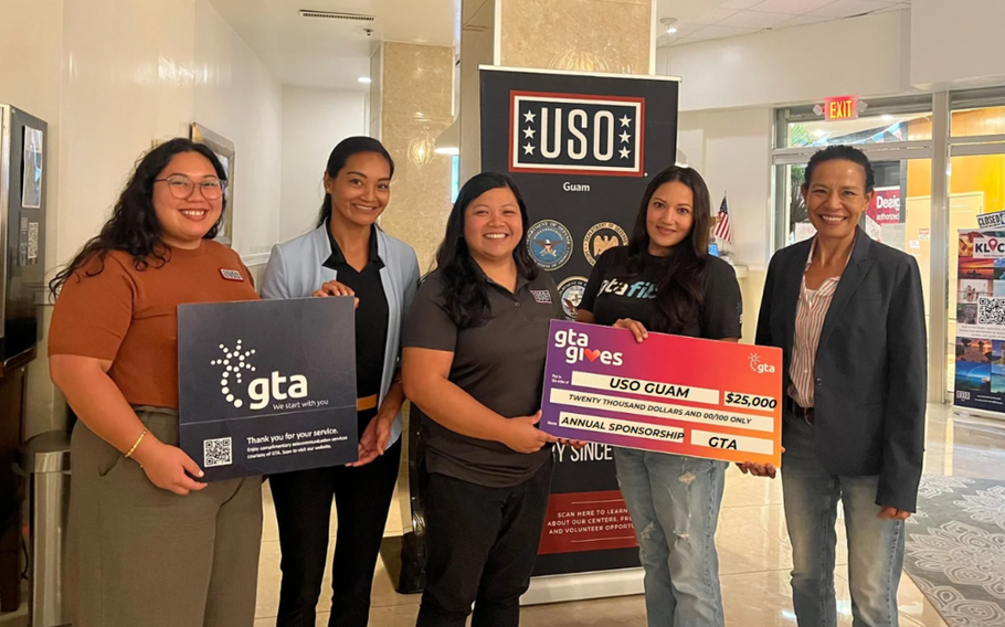 Aliciana Jocson, USO Guam Area Operations Specialis, Regina Taimanglo, USO Guam Area Operations Manager, Jadine Lujan, USO Area Director, Michele Catahay Perez, Sr. Community Relations Manager, GTA, Sharon Davis, VP of Community Engagement and External Affairs