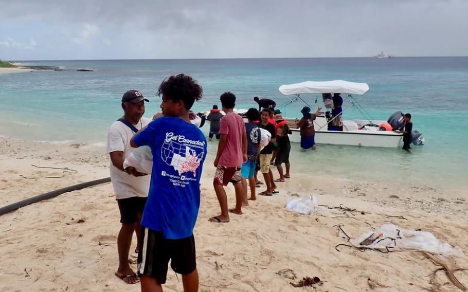 The crew of the USCGC Frederick Hatch (WPC 1143) deliver essential supplies, donated by the Ayuda Foundation and the Ulithi-based One People One Reef research foundation to Ulithi Atoll on Feb. 21, 2024. The crew completed a significant operational patrol under Operation Rematau from Feb. 15 to March 4, 2024, reinforcing the U.S. Coast Guard’s commitment to maritime safety, security, and environmental stewardship in the Pacific region.