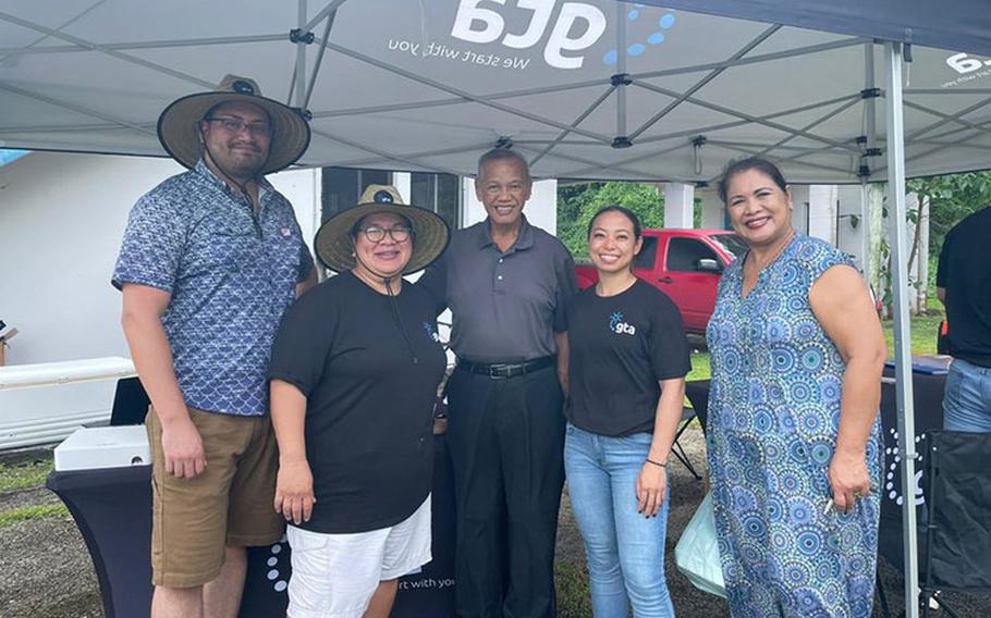 Jerek Paulett, Direct Sales Manager, GTA, Therese Guerrero, Director of Brand Marketing, GTA, Mayor Frank Salas, Asan Maina, April Flores, Director of Product Management, GTA, Lavonne Meno, Maina Resident