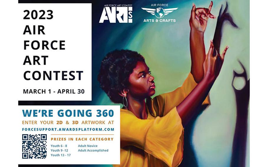 The Department of the Air Force 2023 Art Contest opens March 1 and runs through April 30, 2023. This year's contest features both 2D and 3D art. (U.S. Air Force graphic by the Air Force Services Center)