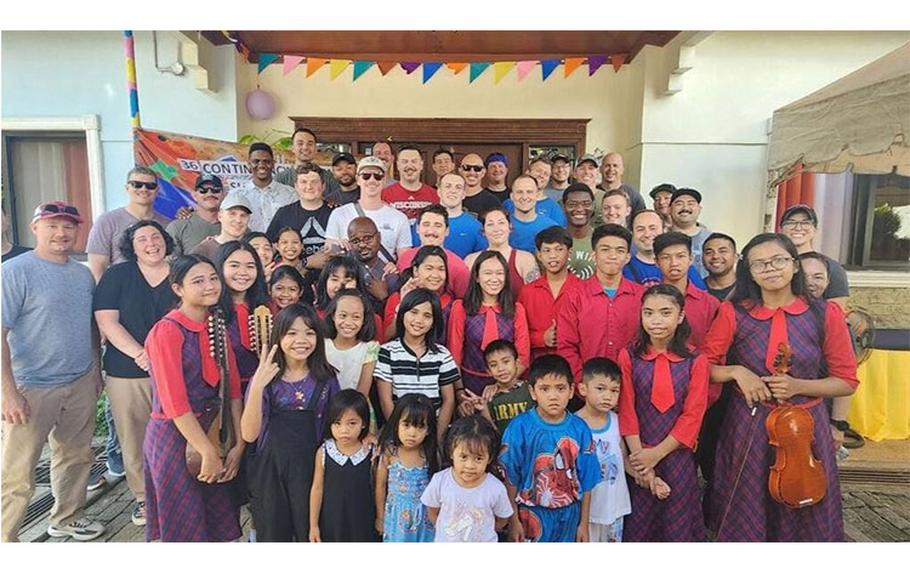 Airmen from the 36th Contingency Response Support Squadron, Andersen Air Force Base, Guam and the 327th Airlift Squadron, Arkansas Air National Guard, collaborated together during Balikatan 2023, to volunteer for the Children’s Joy Foundation in Cebu, Philippines, April 22, 2023. Tasks ranged from organizing activities with the children, to giving them food and toys and repairing the CJFI Cebu Residential Facility. (Courtesy photo)