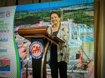 Governor Lou Leon Guerrero was on hand for the GPA Guam Clean Energy Transition Pre-conference event at the 15th University of Guam Conference on Island Sustainability at the Hyatt. Leon Guerrero praised the work and dedication of the GPA team towards maintaining quality service for the people of Guam. 
