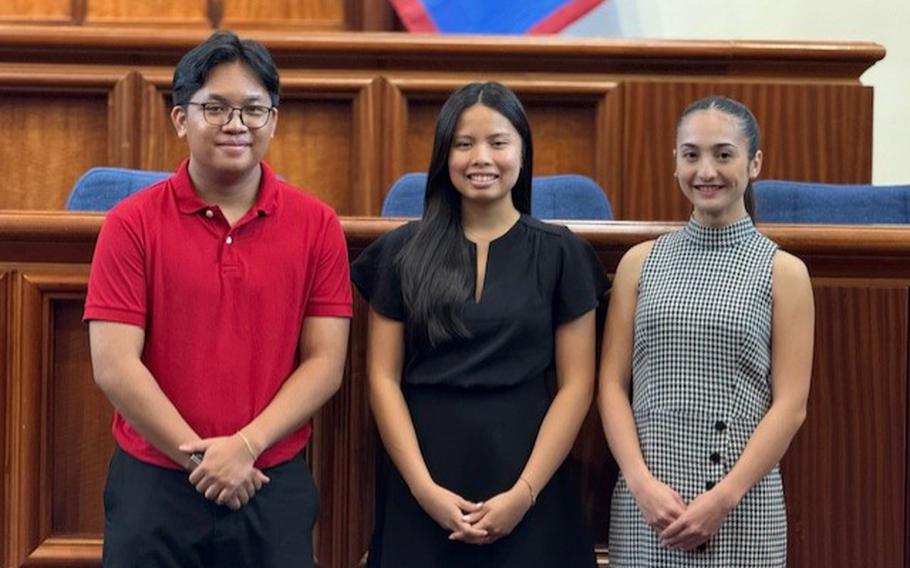 Three University of Guam accounting students won the Association of Government Accountants 2024 Government Finance Case Challenge. From left to right: Albin Tinoso, Katelyn Villa, and Ilaria Williams-Dueñas.