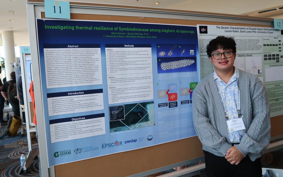 Nikko Galanto presents his research on algae and staghorn corals at the 28th NSF EPSCoR conference.