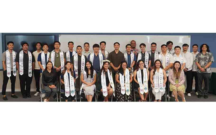 The Spring 2025 Civil Engineering graduating class gathers for a group photo during the University of Guam School of Engineering Recognition Ceremony held on May 15, 2025, on the UOG campus.