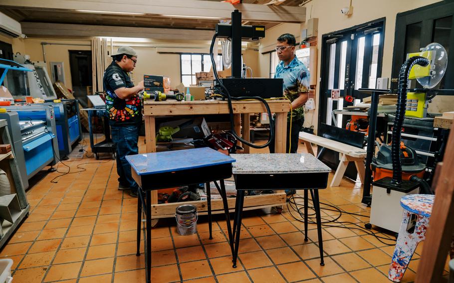 The G3 Makerspace & Innovation Hub team operates the machines that produce desktops from recyclable plastics #2 and #5.