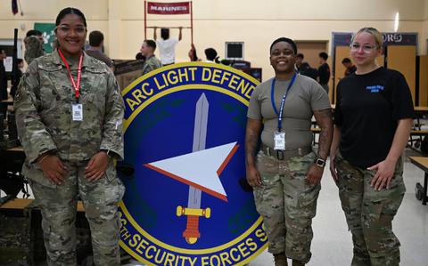 Photo Of U.S. Air Force Airmen from 36th Security Forces Squadron volunteer during Career Day at Okkodo High School, Guam.