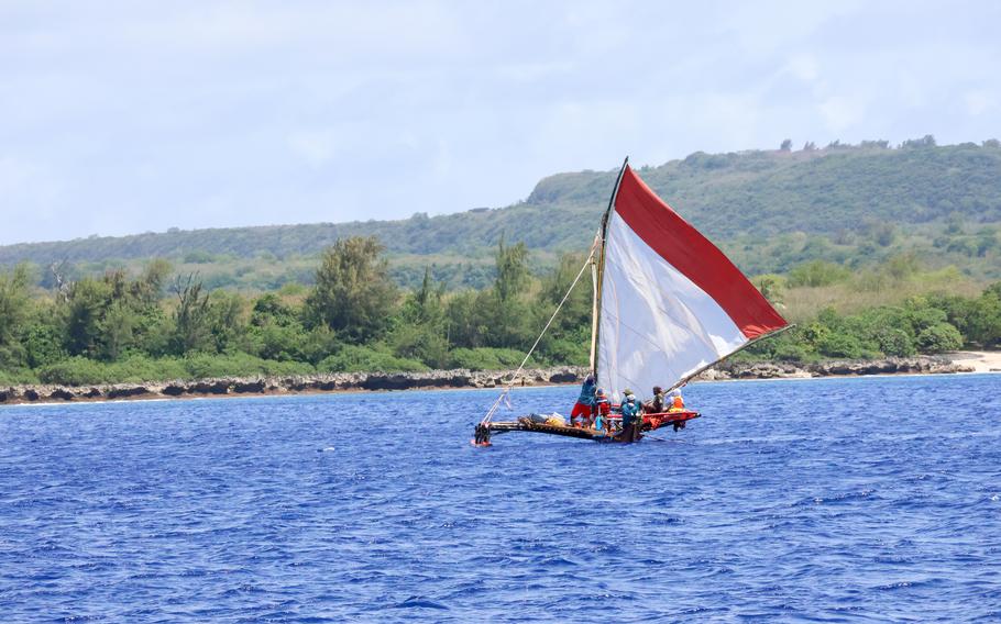 Navigators sail from Guam to Saipan in April 2025 as part of the Voyaging for Peace: Ta’hita Marianas event, sponsored by the University of Guam Island Wisdom Council.