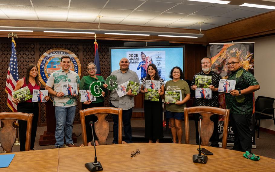 The University of Guam Center for Island Sustainability and Sea Grant, the Office of the Governor, Guahan Sustainable Culture, Guam Green Growth and Guam NSF EPSCoR celebrate the launch of the 2025 Guam Tide Chart and Grower’s Calendars during a cover unveiling held at Adelup.