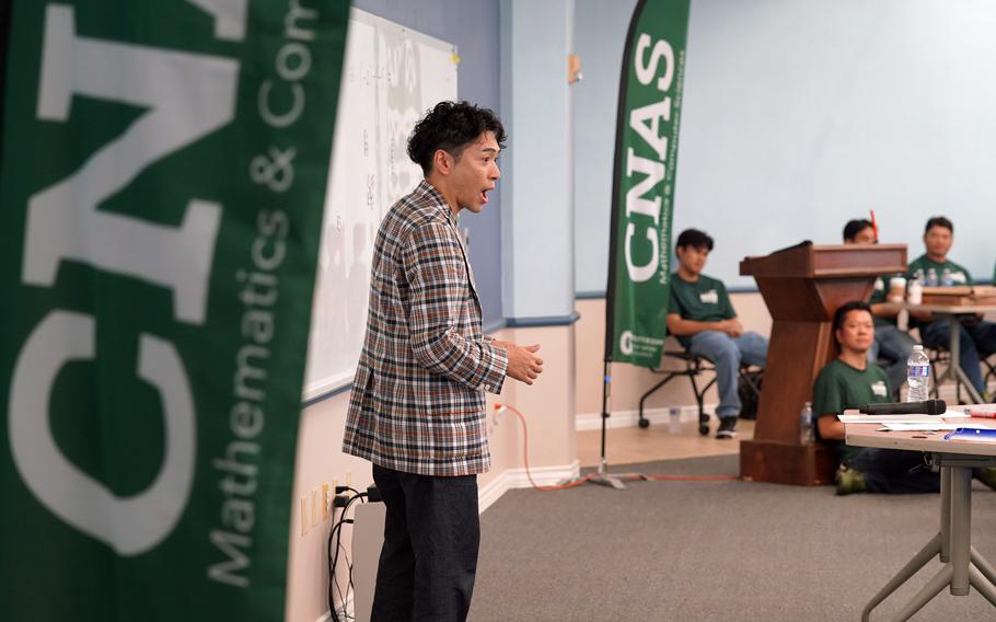 Daichi Matsumoto, a visiting math teacher from Jiyunomori Gakuen Junior & Senior High School in Japan, engages students in an interactive lecture at UOG’s Math Day.