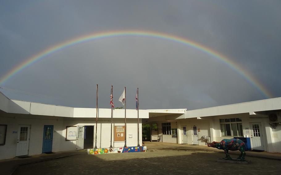 rainbow over the school building