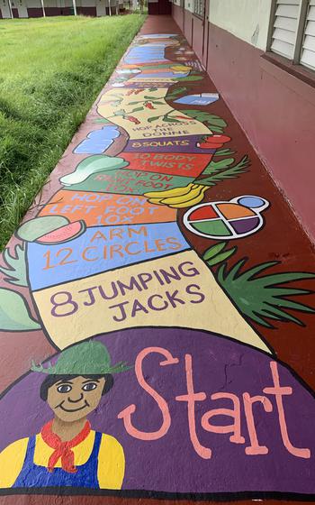 A 5-2-1-Almost None physical activity gameboard painted on the playground at H.B. Price Elementary School.