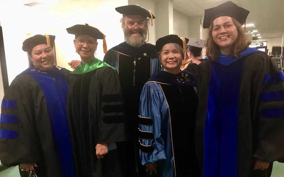 University of Guam Social Work faculty gather at a recent Commencement Ceremony. The Commission on Accreditation of the National Council on Social Work Education reaffirmed accreditation for the UOG’s Bachelor of Social Work (BSW) program through 2031.