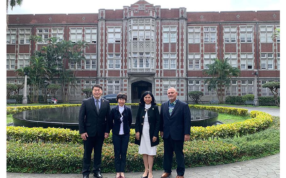 University of Guam officials signed a memorandum of understanding with the National Museum of Taiwan Literature on January 11, 2023, in Taipei. From left, Kuan-Ju Chen, Senior Liaison of the Asia Pacific Universities Consortium at UOG; Director Nikki Lin, National Museum of Taiwan Literature;   UOG Senior Vice President and Provost Anita Borja Enriquez; and Director Carlos Taitano of the UOG Global Learning & Engagement Department. Photo courtesy University of Guam