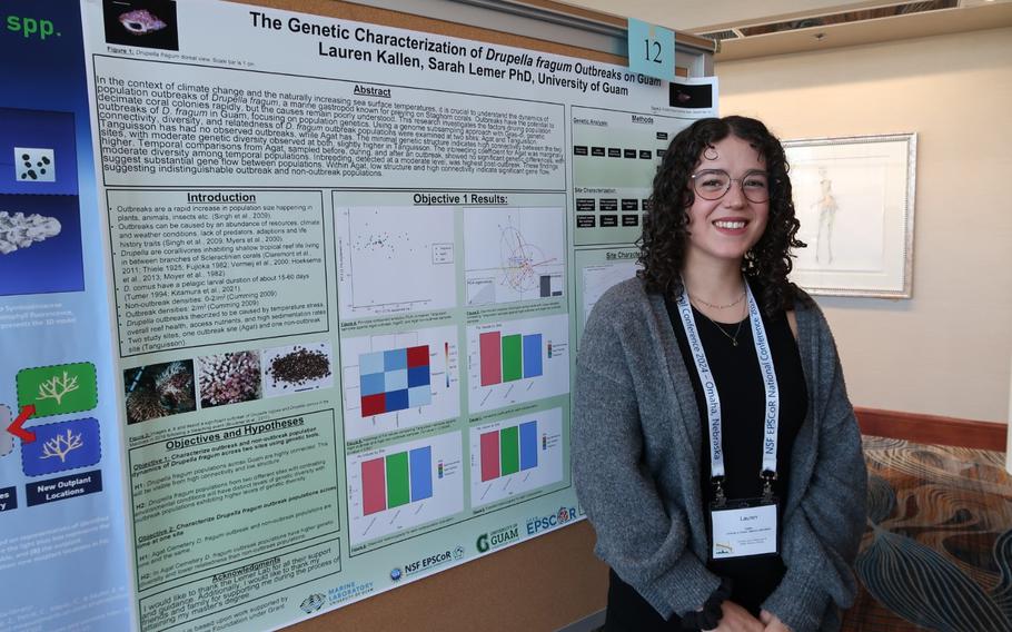 Lauren Kallen presents her research on sea snail that feeds on staghorn corals at the 28th NSF EPSCoR conference.