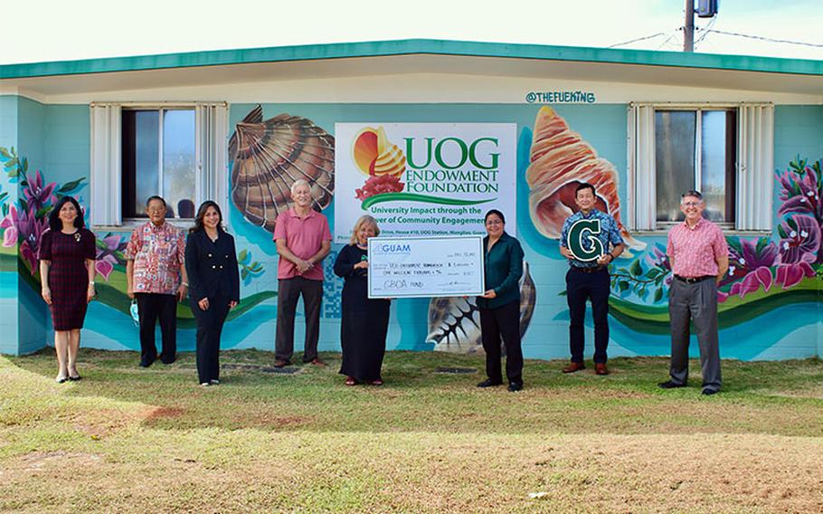 Photo courtesy of the UOG Endowment Foundation: (From left) Anita Borja Enriquez, UOG senior vice president and provost; former Guam Gov. Joseph F. Ada; Annette T. Santos, dean, UOG School of Business and Public Administration; Dave Sanford, executive director, GBOA; Taling Taitano, secretary, GBOA; Katrina Perez, executive director, UOG Endowment Foundation; John Onedera, president, GBOA; and Thomas W. Krise, UOG president.