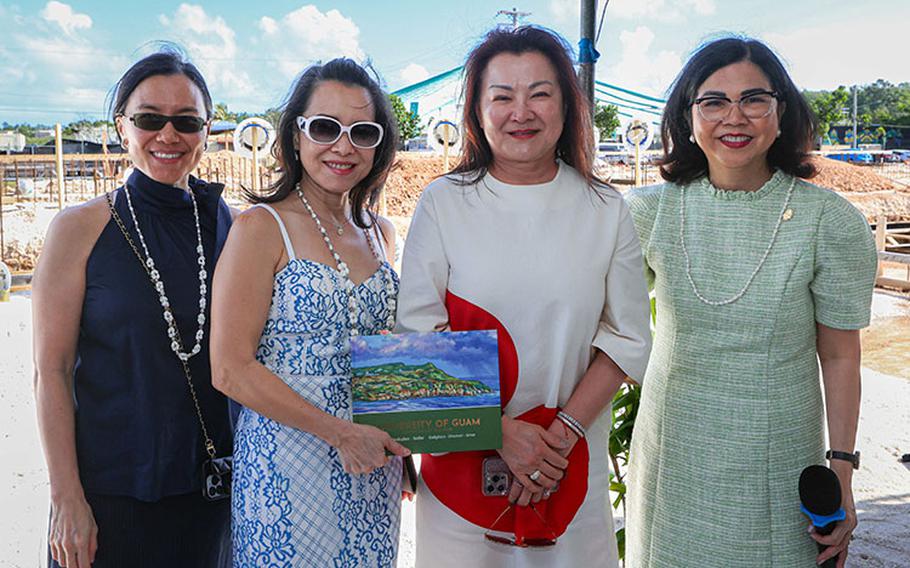 From left, Karlu Tan Say, Jeselyn Tan Yu and Sheila Tan Pascual, daughters of Philippine-based business tycoon Dr. Lucio Tan, join Dr. Anita Borja Enriquez, President of the University of Guam, for a photo after the groundbreaking ceremony for the Dr. Lucio Chua Tan Student Success Center.