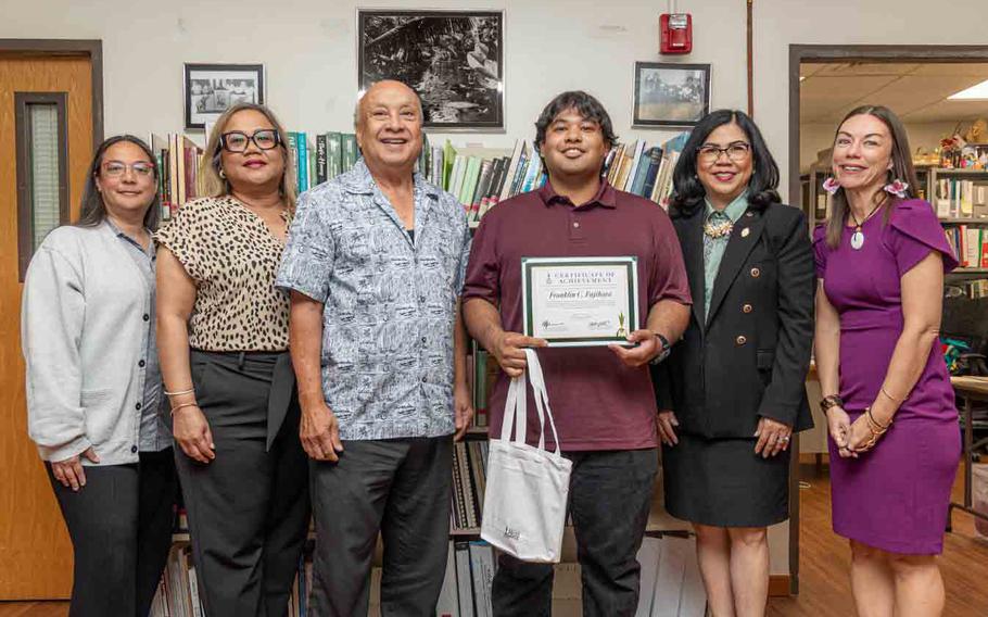 Franklin Fujihira is awarded the Mike Laguåña Lancheru Award for his dedication to sustainable agriculture and his inspiring vision for a healthier, greener, and responsible Guam.