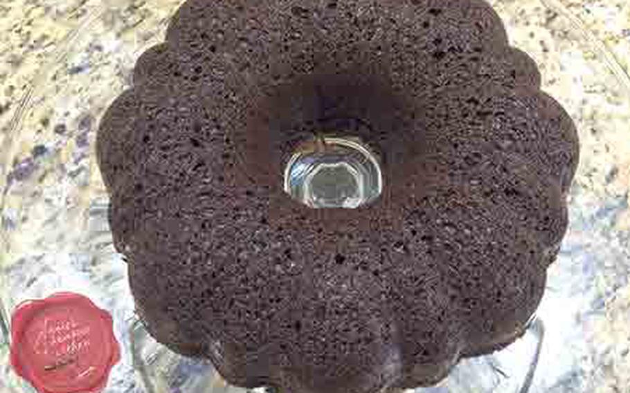 Pour the batter into a bundt pan sprayed with baking spray. Bake for 50-55 minutes at 350 degrees. Invert the cake onto a serving plate. Let it cool completely.