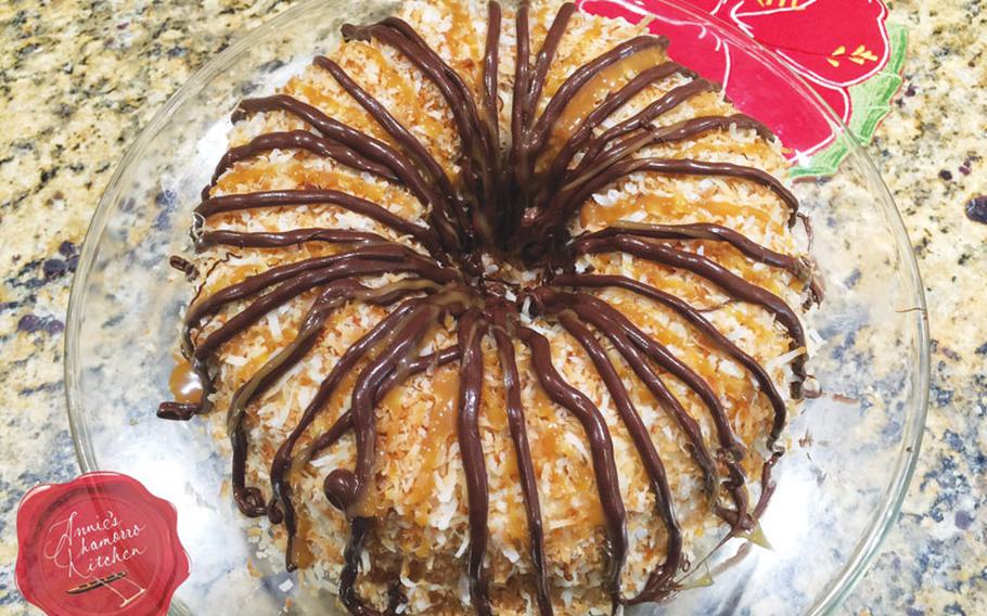 Chocolate caramel coconut cake