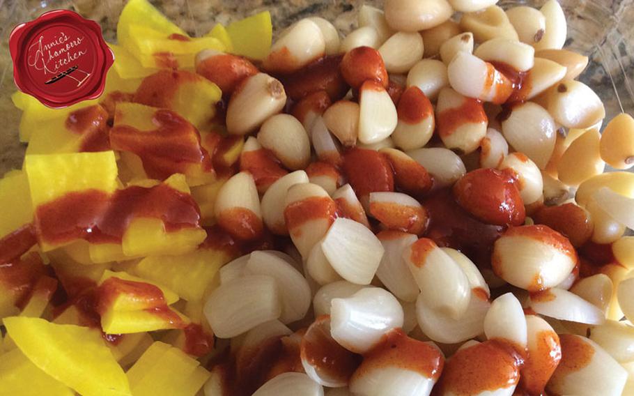A full close-up photo of Daigo’s Kimchi with Rokkyo & Pickled Garlic.