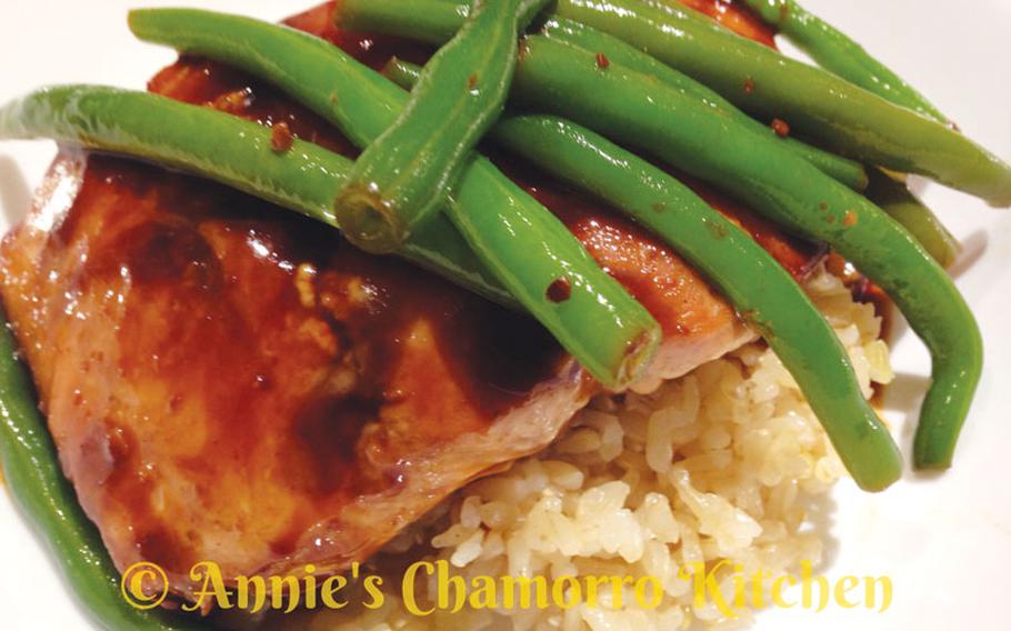 A full close-up photo of one of the salmon dishes.