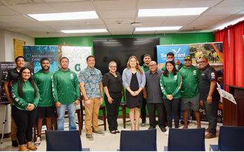 Members of the second cohort of the G3 Local2030 Islands Network Conservation Corps gather for a photo with program leadership, University of Guam and government representatives at the launch event on Monday, February 19, at the UOG Residence Halls.