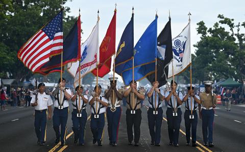Photo Of The United States Joint Color Guard leads the 80th Guam Liberation Day Parade in Hagatna, Guam, July 21, 2024. The parade is a celebration of U.S. forces liberating Guam during World War II and culminates in events and ceremonies held across the island.