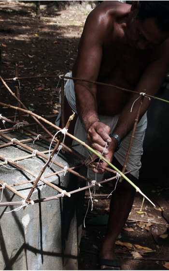 Making a traditional Yapese fish trap.