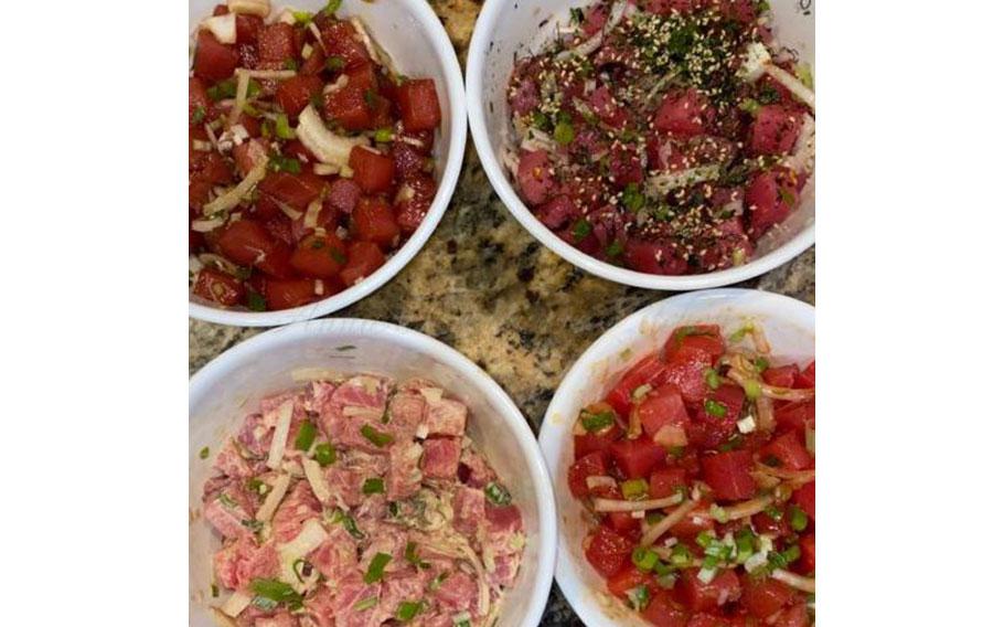 Ahi Tuna Poke in 4 bowls.
