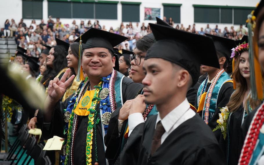 Biology major Aldwin Batusin gets ready to cross the graduation stage at the University of Guam commencement ceremony on May 19 at the Calvo Field House.