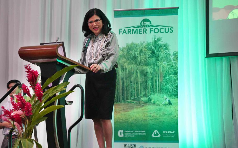 University of Guam President Anita Borja Enriquez welcomes farmers, agricultural professionals, local and visiting behavioral health and assistive technology experts, Gov. Lourdes Leon Guerrero, and Congressman James Moylan to the first Guam AgrAbility Regional Workshop.