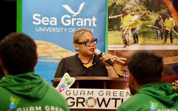 Senior Vice President and Provost Sharleen Santos-Bamba of the University of Guam welcomes the G3 Local2030 Islands Network Conservation Corps. The program launched its second cohort on Monday, February 19, at the UOG Residence Halls.