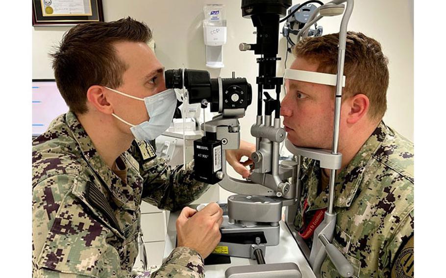 U.S. Navy Lt. Joseph Jeskie, an optometrist at Naval Branch Health Clinic Kings Bay, Georgia, performs an eye exam on a patient. “As part of our overall health, everyone requires a comprehensive eye exam from an optometrist or ophthalmologist on a regular basis,” Jeskie said. “In the early stages, many eye diseases like glaucoma, macular degeneration, and diabetic retinopathy have virtually no symptoms.”