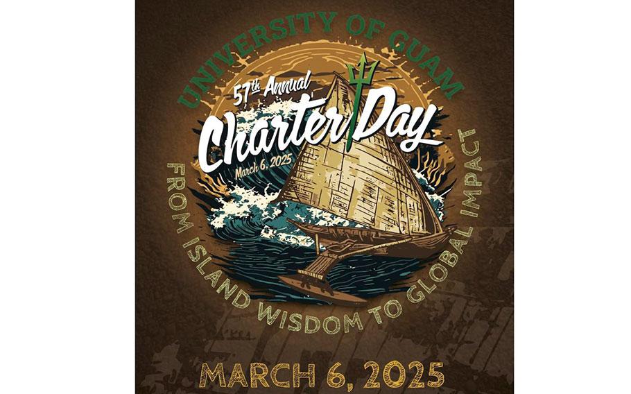 flyer promoting charter day. a graphic illustration of a ship is used.