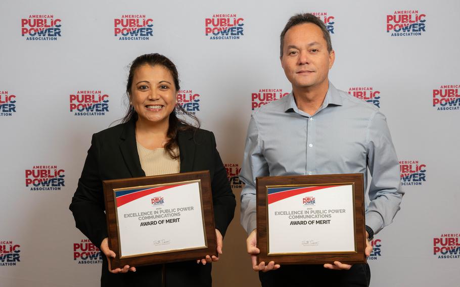 Joyce N. Sayama and James C. Borja pose with the awards in their hands.