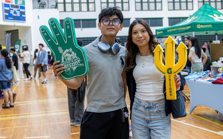 University of Guam students Geremiah Carlos and Katelyn Capati show their Triton spirit.