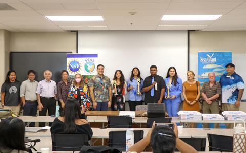 Photo Of The winners, their mentors, and leadership of the NSF SEAS Guam Alliance celebrate the accomplishments at an awards ceremony held at the University of Guam for the High School Summer Internship program.   This year’s program welcomed eight student researchers from various high schools on Guam to learn hands on and conduct research with faculty mentors at UOG.  