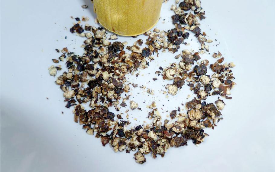 Hand grind the black pepper corns. 