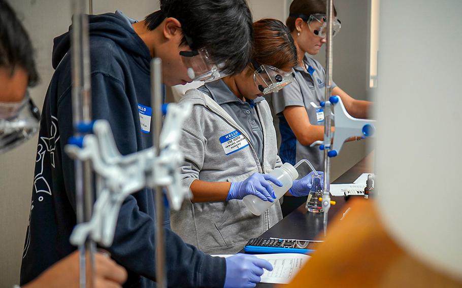 High School Chemistry Students from Harvest Christian Academy compete in the 2024 Chemistry Titration Competition, which is held every Charter Day at the University of Guam.