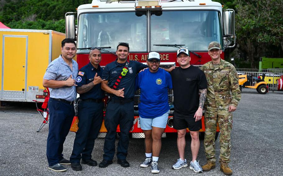 U.S. Air Force members from the 36th Civil Engineering Squadron take a group photo with the Honorable Brian Jess Terlaje, Mayor of Yona.