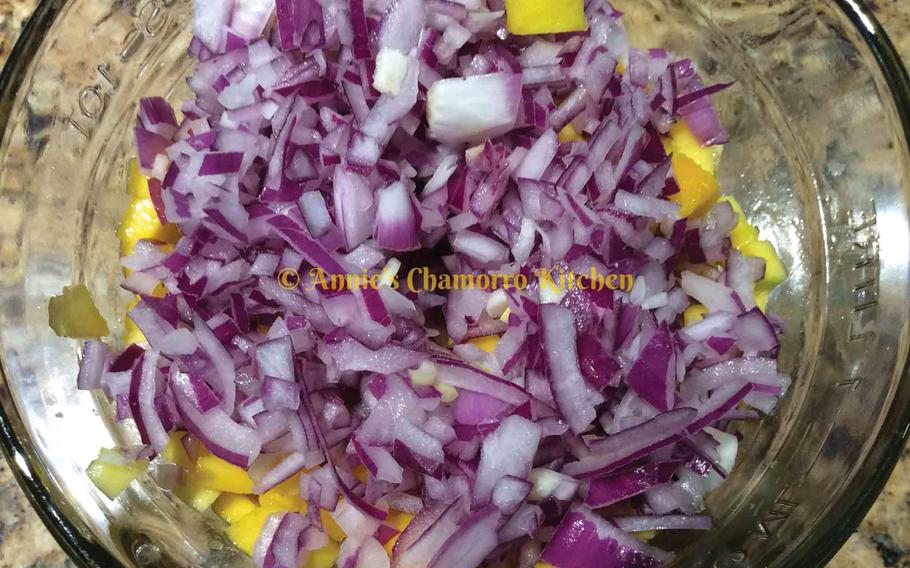 Add the red onions and the optional jalapeño to the bowl.