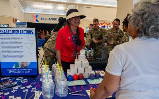 Photo Of Andersen Air Force Base personnel participate in a resource fair to kickoff Suicide Prevention Awareness Month on Andersen AFB, Guam, Sept. 12, 2024. In addition to the resource fair, multiple agencies are going to team up to host an awareness wave, a potluck for community partners and a 5K in honor of those who lost their battle to suicide.