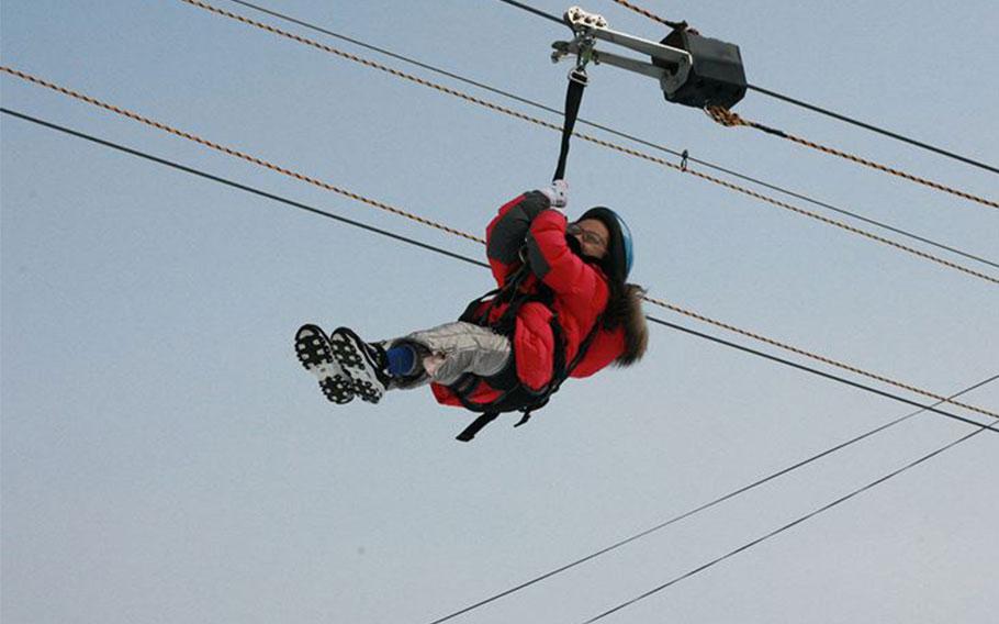 a visitor enjoying one of the quiipement at the theme park.